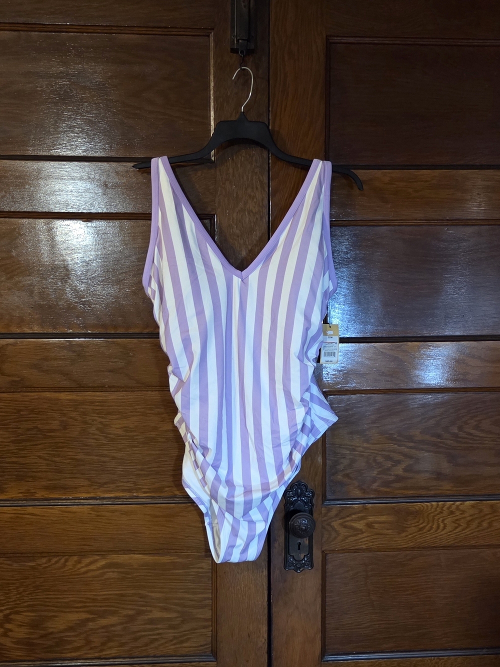 NWT Kona Sol Lavender & White Striped V-Neck One-Piece Swimsuit 22w